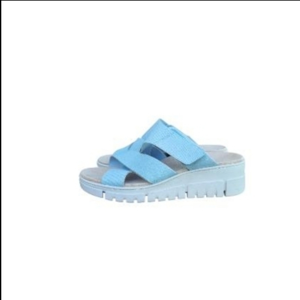Wide Vionic Uptown Wedge Sandal Slide Heel Casual Shoe Blue Ivory White Women 10 - Picture 3 of 15